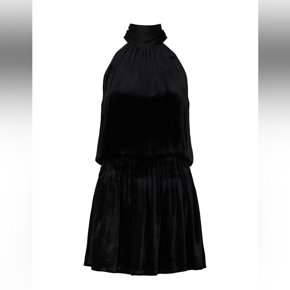 Ramy Brook Sleeveless Black Velvet Halter Drop-Waist Dress Size Medium